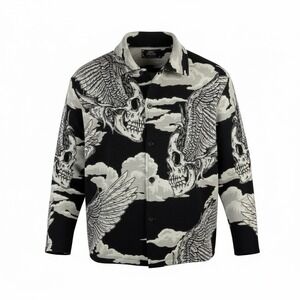 Rebel Revenge Skull Floral Button Up Shirt‎ Jacket Streetwear Graphic sz L